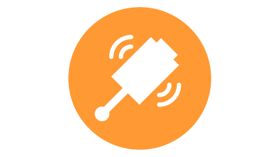 Biała ikona sondy radiowej do pomiarów w automatyce przemysłowej wewnątrz pomarańczowego okręgu